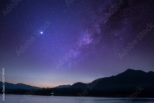 Stars and the Milky Way in the dark night sky are very beautiful.