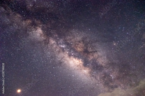 Stars and the Milky Way in the dark night sky are very beautiful.