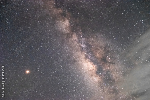 Stars and the Milky Way in the dark night sky are very beautiful.