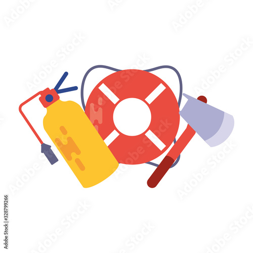 float with fire extinguisher and itches on white background