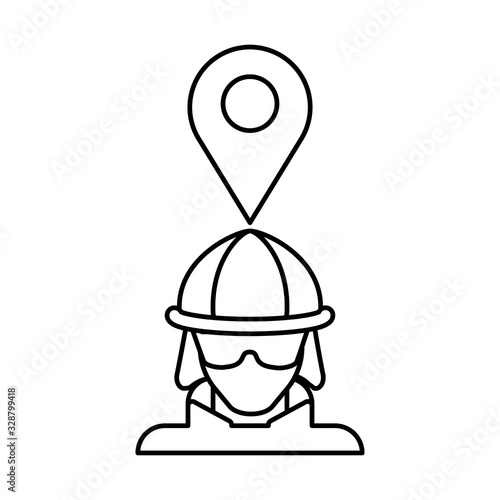 man with safety helmet and tag on white background