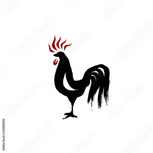 赤いトサカが特徴の鶏シルエット / Rooster Silhouette with Red Comb