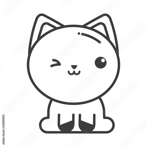 cute cat on white background, line style icon