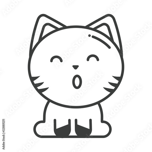 cute cat on white background, line style icon