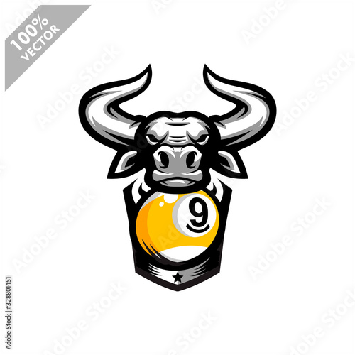 Billiard 9 ball Bull team logo design. Scalable and editable vector. photo