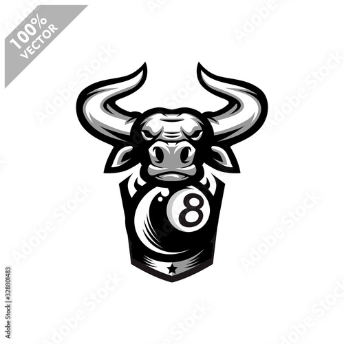 Billiard 8 ball Bull team logo design. Scalable and editable vector.