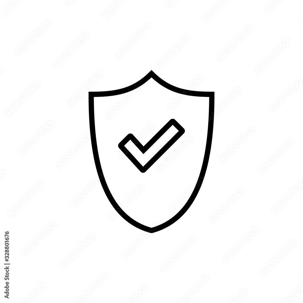 Shield check mark logo icon isolated on white background. Protection approve sign. Safe icon vector Shield check mark logo icon isolated on white background. Protection approve sign. Safe icon vector