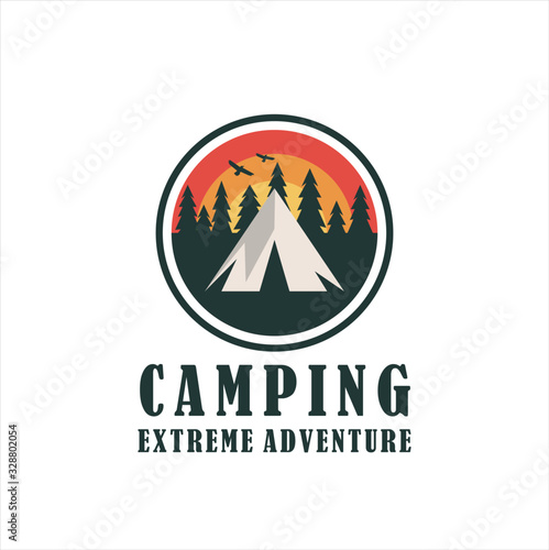 Camping and outdoor adventure retro logo. The emblem for cub scouts. Color and black and white vector version of the sign for the Hiking.