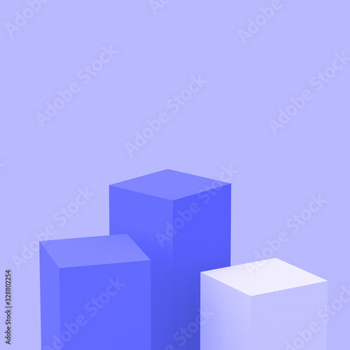 3d purple violet and white cubes square podium minimal studio background. Abstract 3d geometric shape object illustration render. Display for cosmetic perfume fashion product.