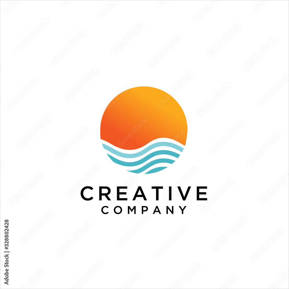 sunrise logo design, sun water icon, sunrise circular vector design in ocean scenic sunrise logo design, sun water icon, sunrise circular vector design in ocean scenic