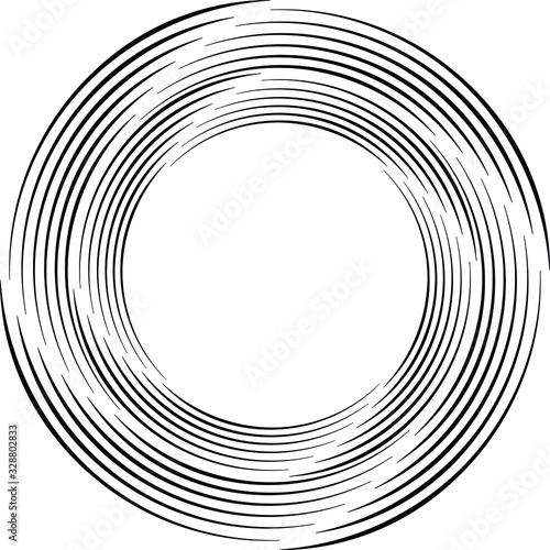 Radial black speed lines in round form. Geometric shape. Vector illustration. Trendy design elements for border frames, web pages, prints, template, tattoo, logo, background and textile pattern