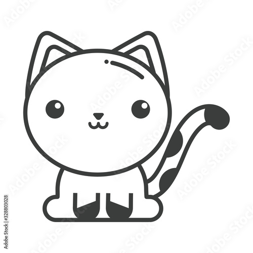 cute cat on white background, line style icon
