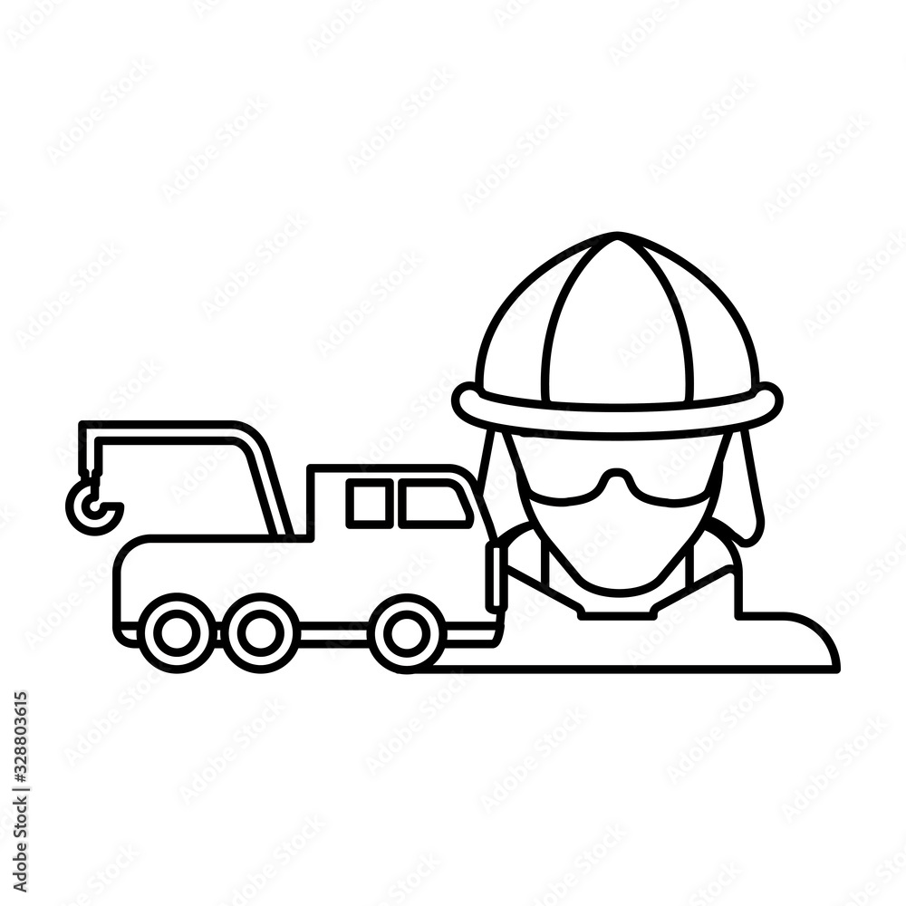 firefighter with fire truck elements on white background firefighter with fire truck elements on white background