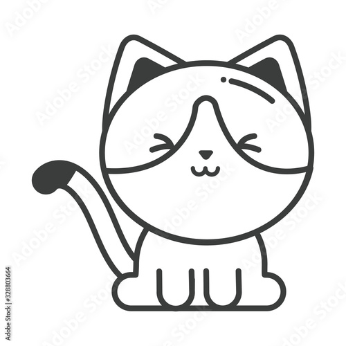cute cat on white background, line style icon