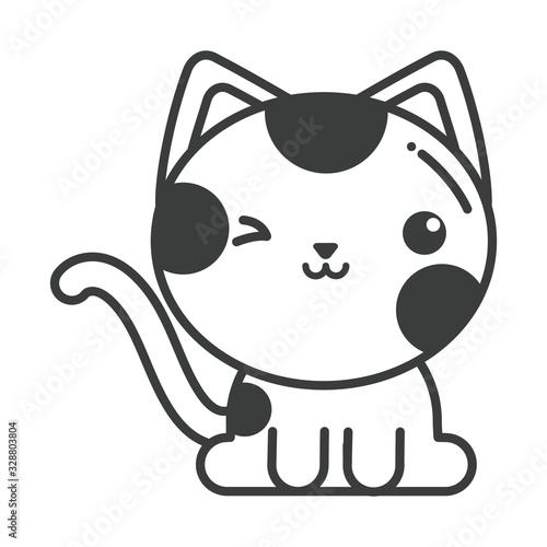cute cat on white background, line style icon
