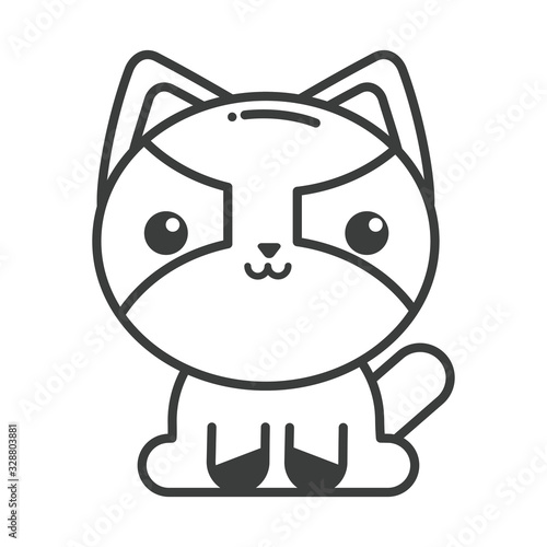 cute cat on white background, line style icon