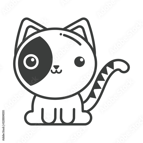cute cat on white background, line style icon