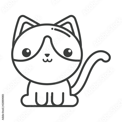 cute cat on white background, line style icon