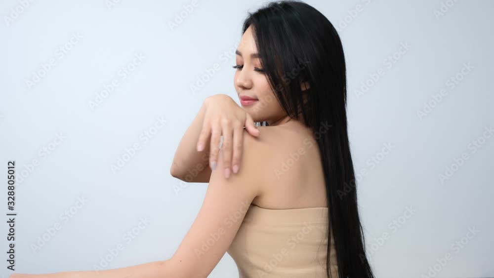 Portrait of beautiful woman with happy emotion at white background. People with beauty, healthy, fashion concept.Attractive Asian woman tossing her long.4k resolution. Portrait of beautiful woman with happy emotion at white background. People with beauty, healthy, fashion concept.Attractive Asian woman tossing her long.4k resolution.