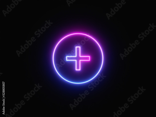 Blue and purple neon light icon isolated in black background. Vibrant colors, laser show. 3d rendering - illustration.