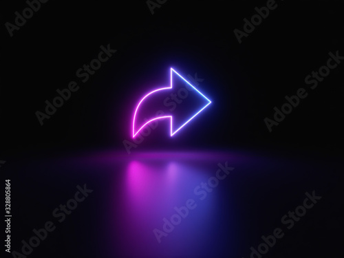 Blue and purple neon light icon isolated in black background. Vibrant colors, laser show. 3d rendering - illustration.