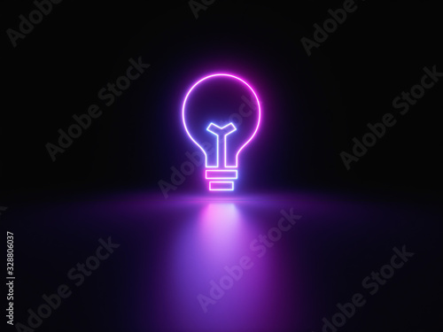 Blue and purple neon light icon isolated in black background. Vibrant colors, laser show. 3d rendering - illustration.