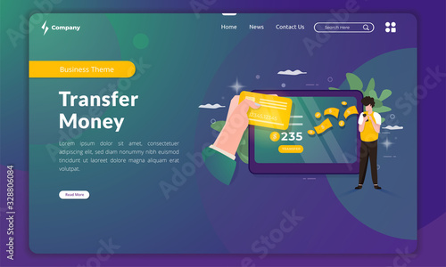 Illustration of people transferring money on landing page template