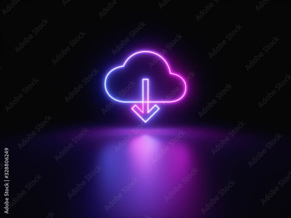 Blue and purple neon light icon isolated in black background. Vibrant colors, laser show. 3d rendering - illustration. Blue and purple neon light icon isolated in black background. Vibrant colors, laser show. 3d rendering - illustration.