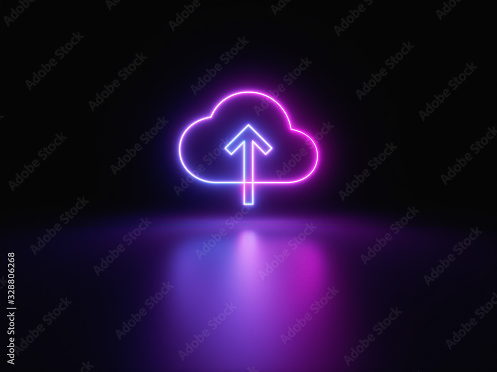 Blue and purple neon light icon isolated in black background. Vibrant colors, laser show. 3d rendering - illustration. Blue and purple neon light icon isolated in black background. Vibrant colors, laser show. 3d rendering - illustration.