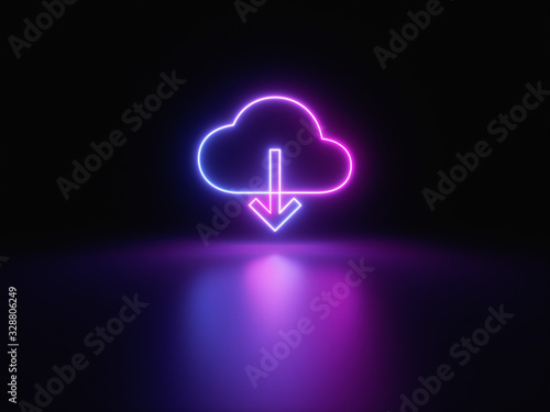 Blue and purple neon light icon isolated in black background. Vibrant colors, laser show. 3d rendering - illustration. © Jiva Core