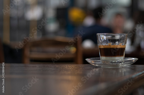 vietnamese coffee on wooden table   selected focus 