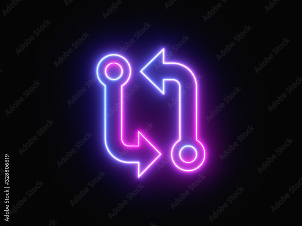 Blue and purple neon light icon isolated in black background. Vibrant colors, laser show. 3d rendering - illustration. Blue and purple neon light icon isolated in black background. Vibrant colors, laser show. 3d rendering - illustration.