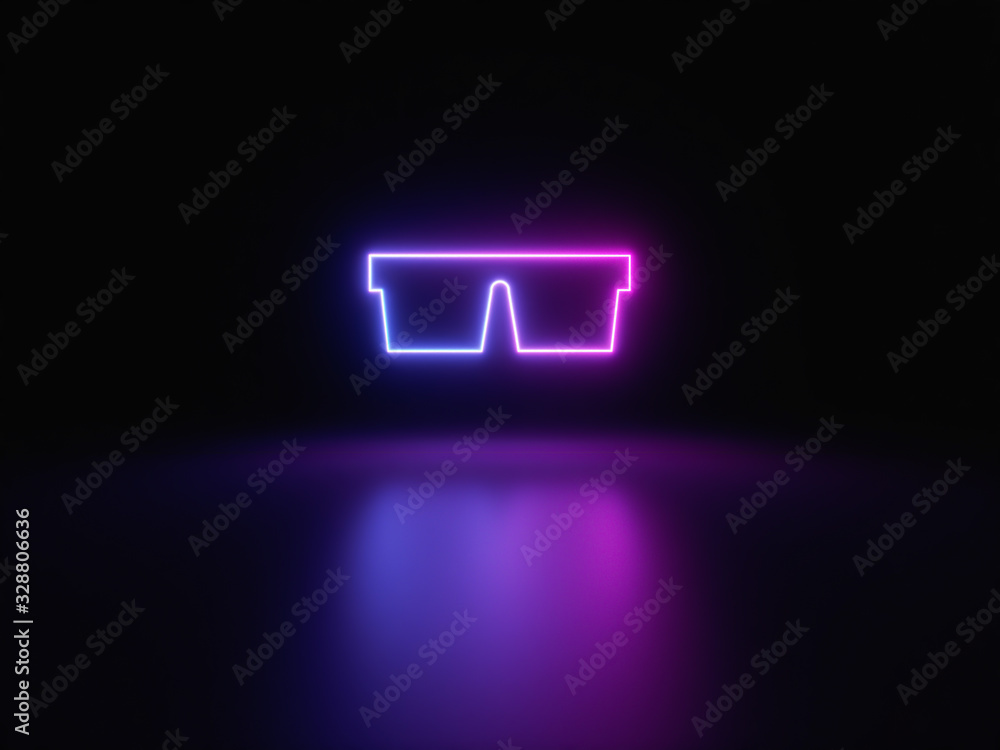 Blue and purple neon light icon isolated in black background. Vibrant colors, laser show. 3d rendering - illustration. Blue and purple neon light icon isolated in black background. Vibrant colors, laser show. 3d rendering - illustration.