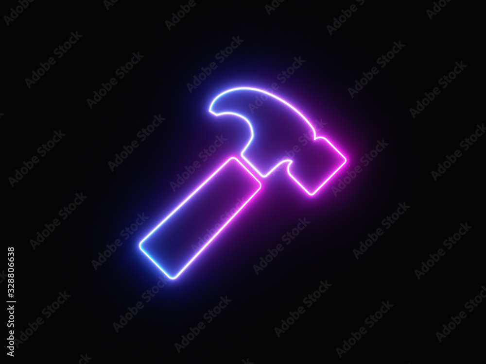 Blue and purple neon light icon isolated in black background. Vibrant colors, laser show. 3d rendering - illustration. Blue and purple neon light icon isolated in black background. Vibrant colors, laser show. 3d rendering - illustration.