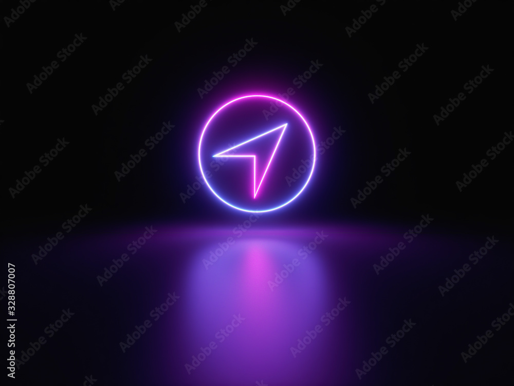 Blue and purple neon light icon isolated in black background. Vibrant colors, laser show. 3d rendering - illustration. Blue and purple neon light icon isolated in black background. Vibrant colors, laser show. 3d rendering - illustration.