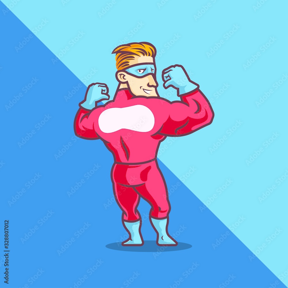Red Superhero Making Two Thumb Up On The Back. Vector Illustration. Red Superhero Making Two Thumb Up On The Back. Vector Illustration.