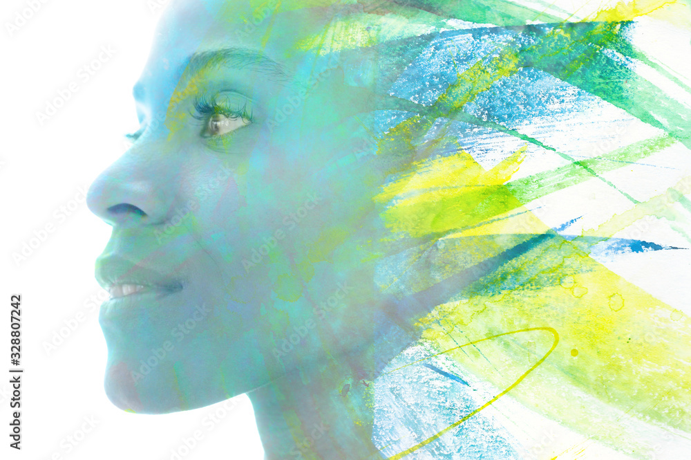 Paintography. A portrait combined with a painting Paintography. A portrait combined with a painting