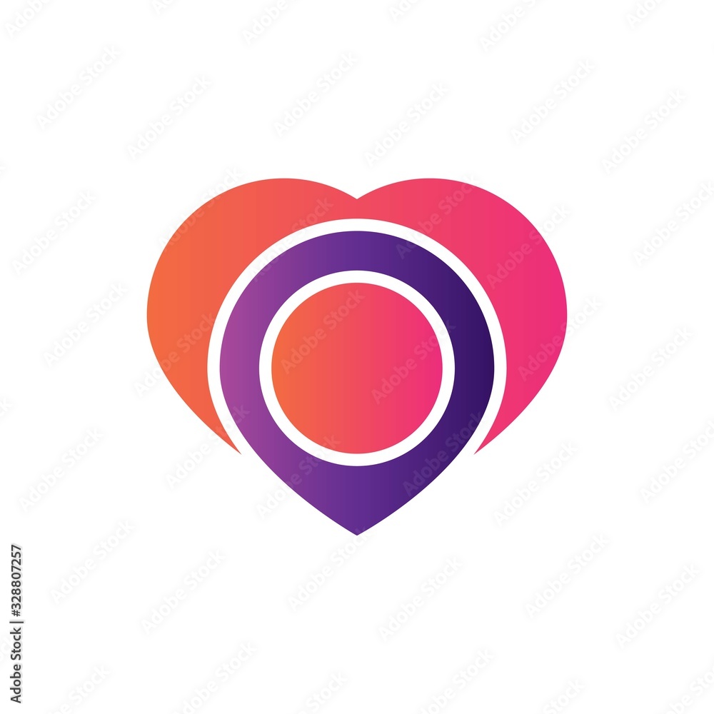 Travel lover logo with pin location and love Travel lover logo with pin location and love