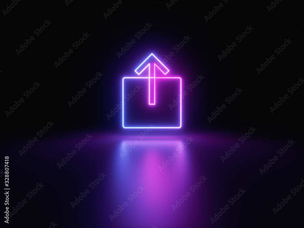 Blue and purple neon light icon isolated in black background. Vibrant colors, laser show. 3d rendering - illustration. Blue and purple neon light icon isolated in black background. Vibrant colors, laser show. 3d rendering - illustration.