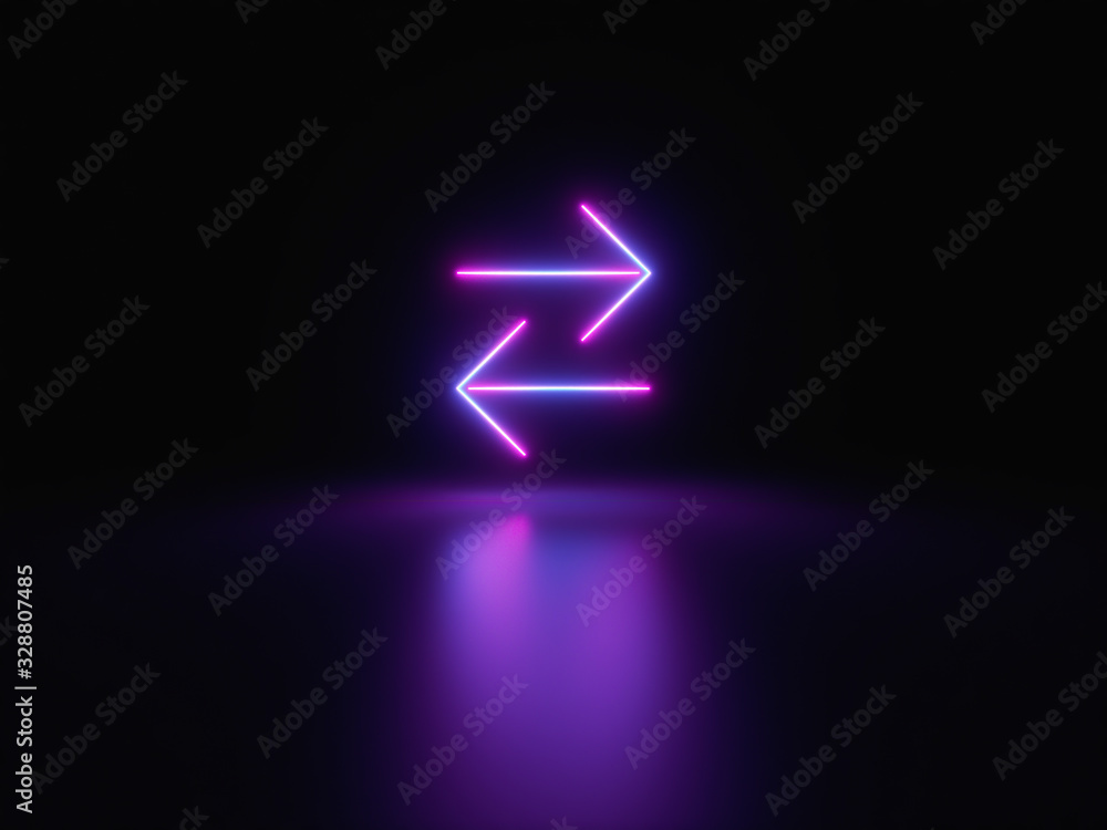 Blue and purple neon light icon isolated in black background. Vibrant colors, laser show. 3d rendering - illustration. Blue and purple neon light icon isolated in black background. Vibrant colors, laser show. 3d rendering - illustration.