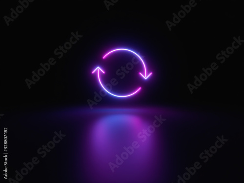 Blue and purple neon light icon isolated in black background. Vibrant colors, laser show. 3d rendering - illustration. photo