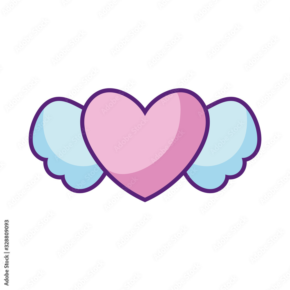 heart with wings icon, flat style