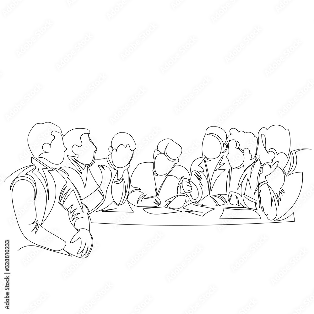people in the office. vector contour image of office workers. one continuous line people in the office. vector contour image of office workers. one continuous line