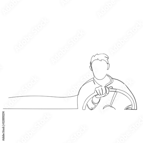 driver. vector contour image of a person driving a car. one continuous line