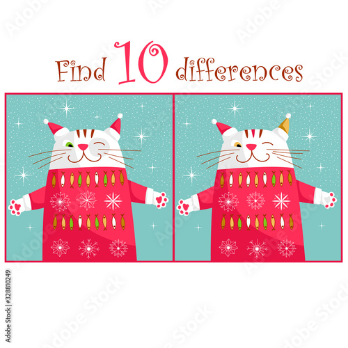 puzzle for children. spot the difference. vector image with different images of cats