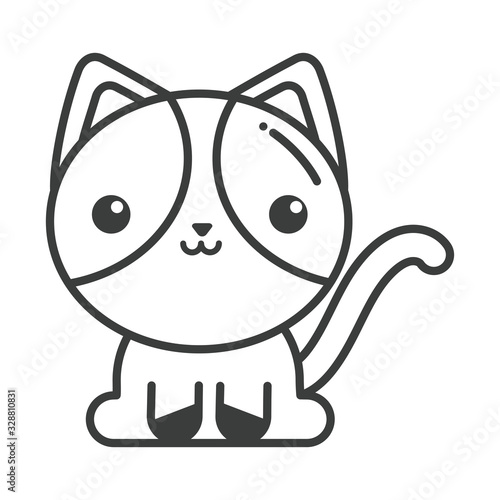 cute cat on white background, line style icon