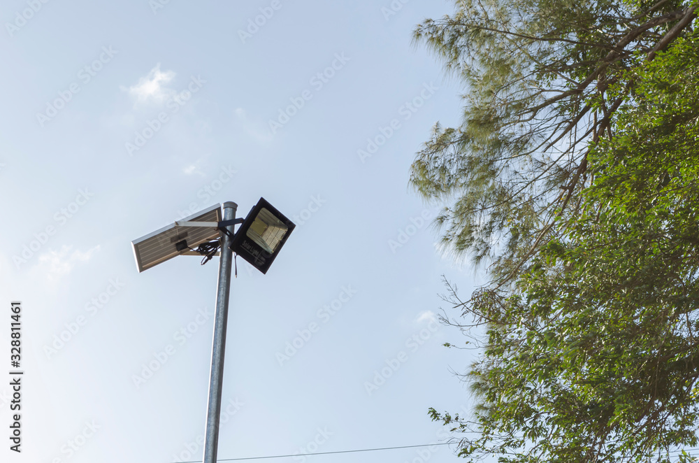 Outdoor Solar Lamp Against The Background Of Sky Outdoor Solar Lamp Against The Background Of Sky