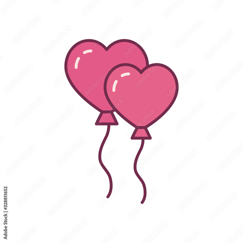 Isolated hearts balloons line and fill style icon vector design Isolated hearts balloons line and fill style icon vector design