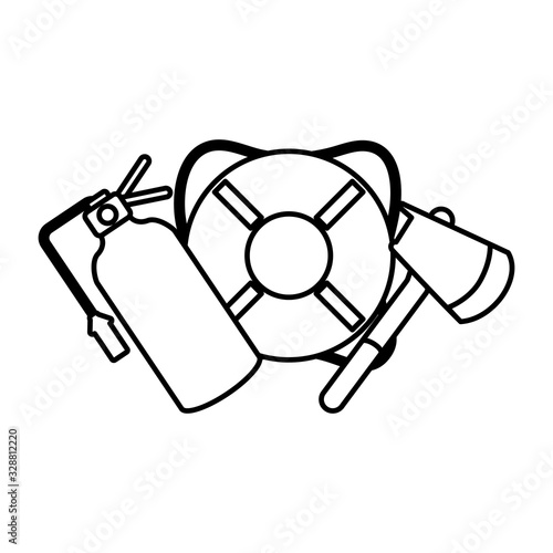 float with fire extinguisher and itches on white background