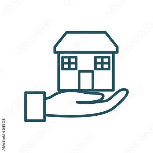 house over hand line style icon vector design